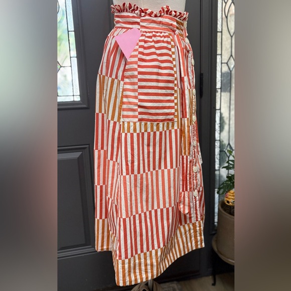 Who What Wear Geo Striped Belted Paper Bag Waist Button Front Midi Skirt - Picture 5 of 9